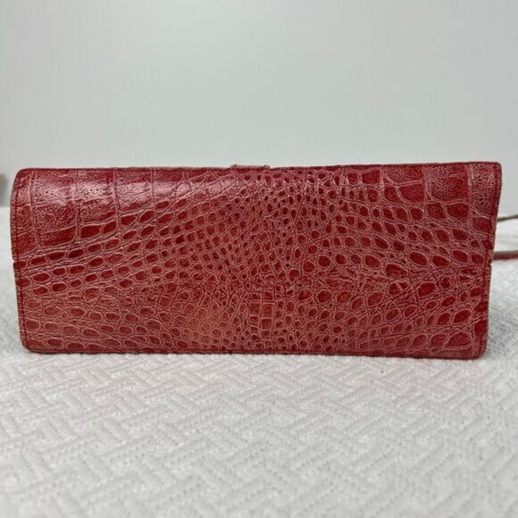 Vintage 70s 80s Red Genuine Leather Gold Metal Clasp Women's Crossbody Bag Purse - Picture 14 of 15